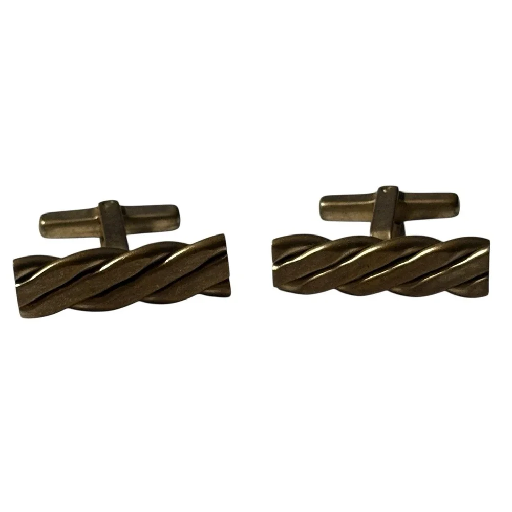 Brass VTG Cufflinks Rope Braid‎ Design Possibly Handmade Unique Repaired Read
